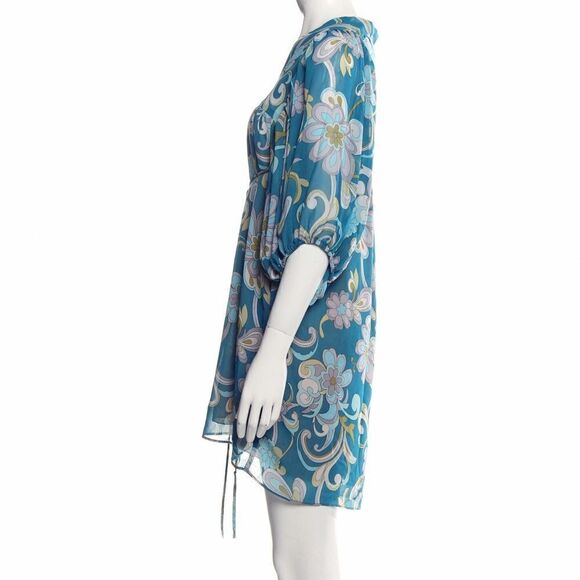11.11 / eleven eleven Turquoise Blue Bold Floral Printed Mini Dress Size: XS - Picture 3 of 7